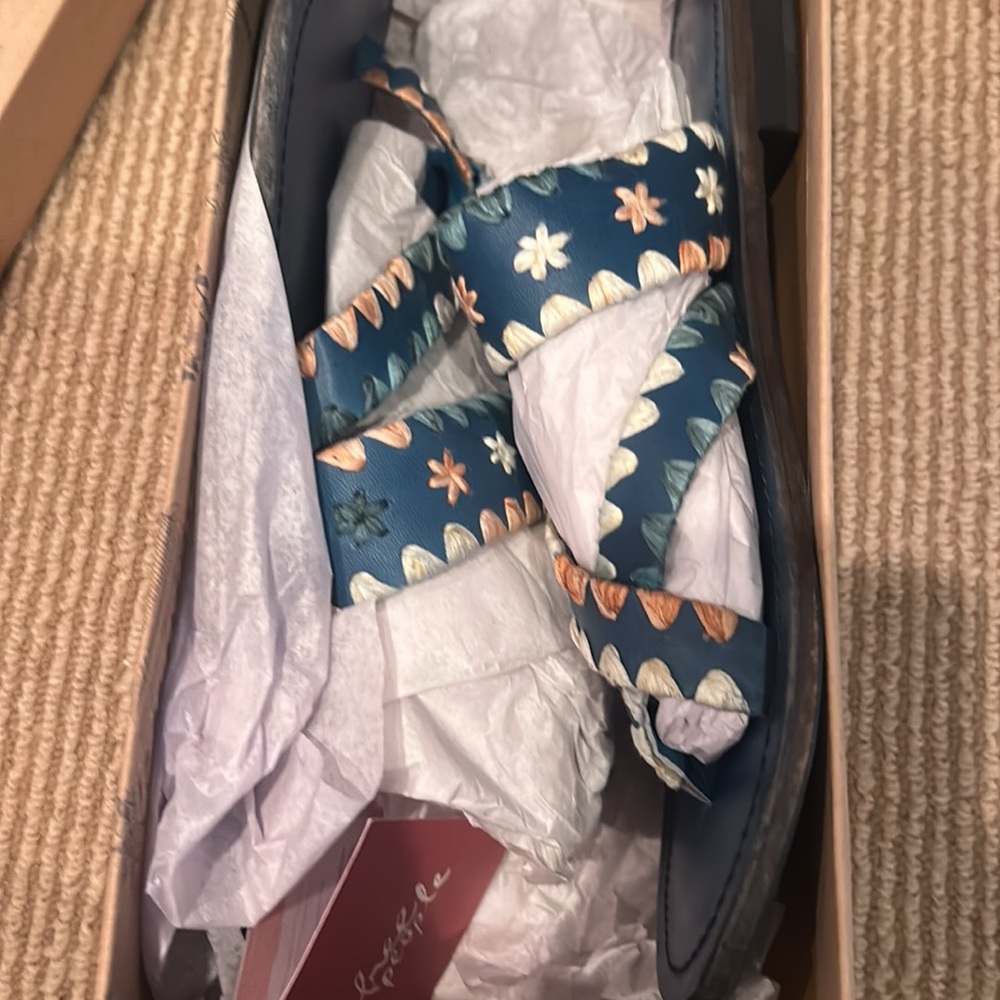 NIB FREE PEOPLE bella caia crochet sandals in indigo Blue size 39.5 euro/9/9.5 - Picture 9 of 12